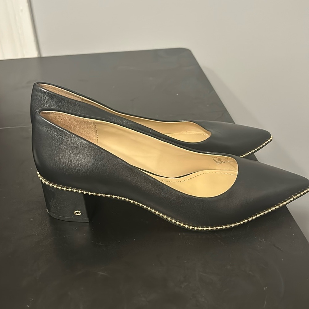 Black and Gold Coach Heels